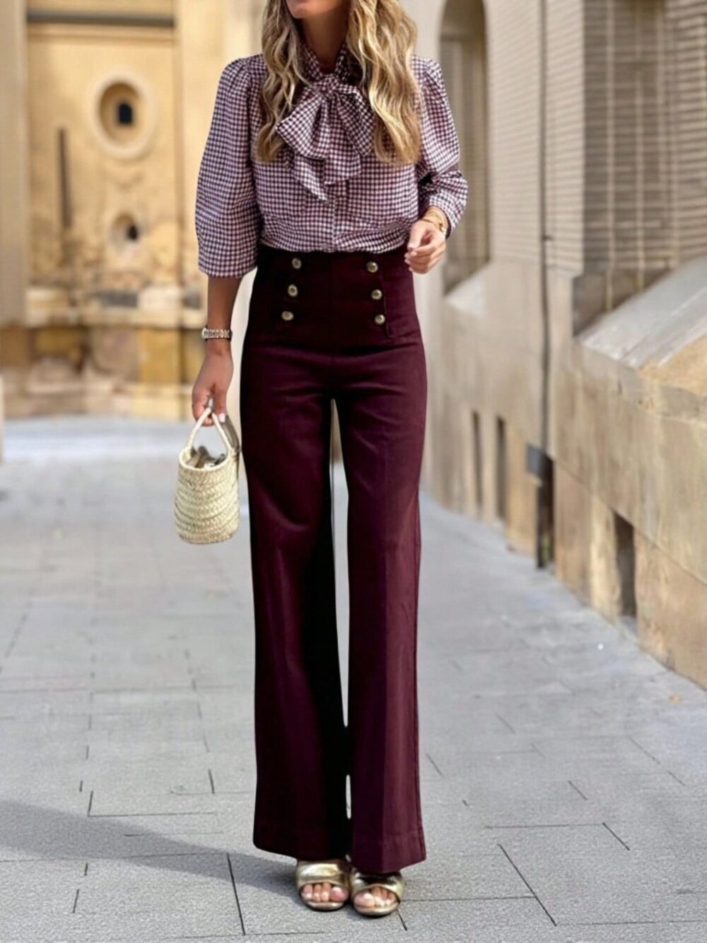 Red Violet Elegant Women's High Waist Long Valentine's Day Pants